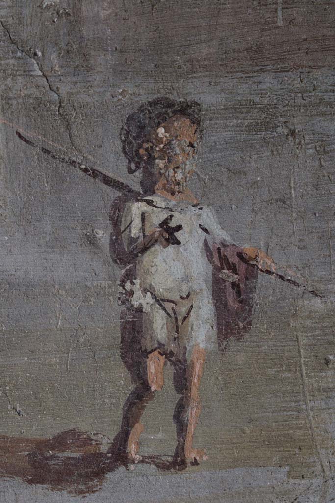 IX.5.9 Pompeii. May 2019. Room �l (L)�, detail of pygmy figure from south wall. 
Foto Christian Beck, ERC Grant 681269 D�COR.

