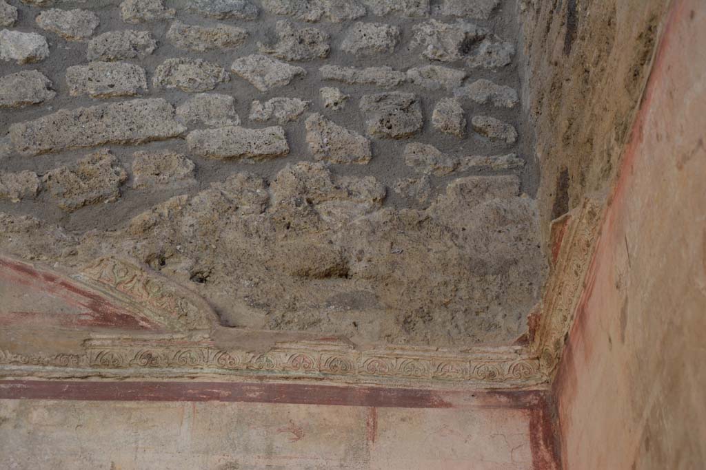IX.5.11 Pompeii. May 2017. Room f, detail of stucco cornice on west wall at north end.
Foto Christian Beck, ERC Grant 681269 D�COR.

