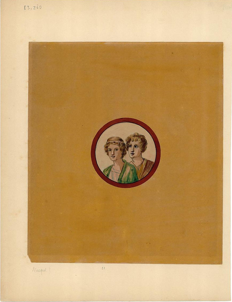 IX.5.11 Pompeii. Room 8, south wall. Painted medallion portrait of a couple from the central panel of the south wall of the ala. 
DAIR 83.260. Photo � Deutsches Arch�ologisches Institut, Abteilung Rom, Arkiv. 
