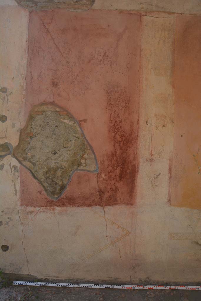 IX.5.11 Pompeii. May 2017. Room h, detail of lower north wall at west end.
In the centre of the diamond shape formed by two parallel lines of �carpet borders�, a flying swan can be seen.
Foto Christian Beck, ERC Grant 681269 D�COR.

