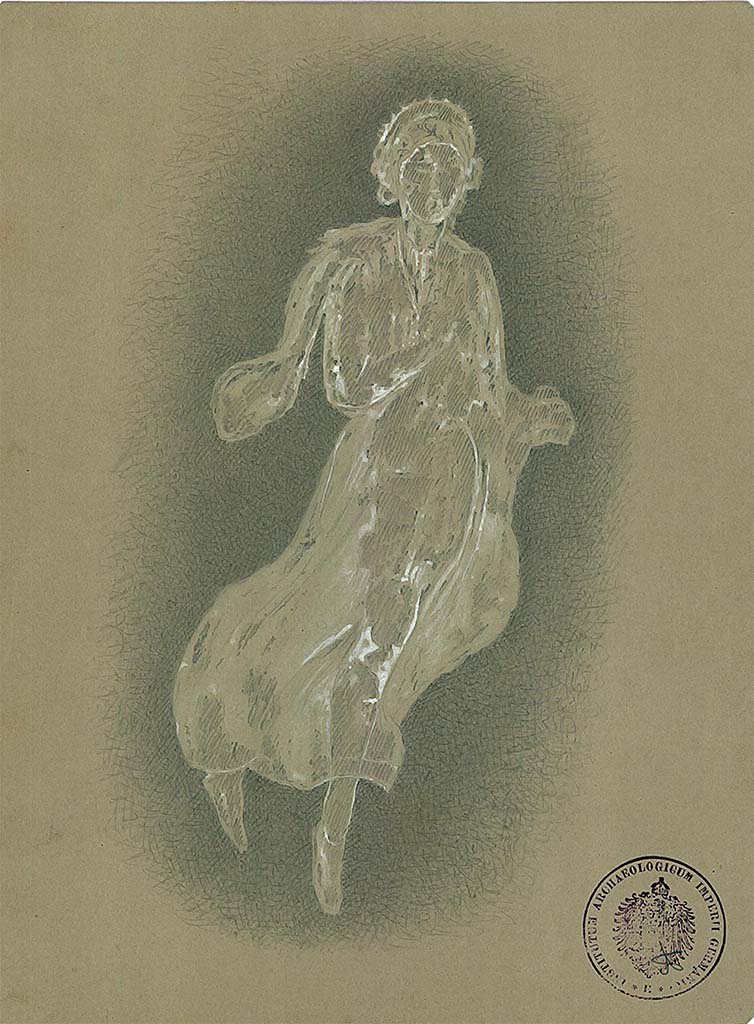 IX.5.14 Pompeii. 1879. Room �f�, triclinium. Painting by A. Sikkard of the muse Polyhymnia with no attributes, from a side panel.
DAIR 83.272. Photo � Deutsches Arch�ologisches Institut, Abteilung Rom, Arkiv.
