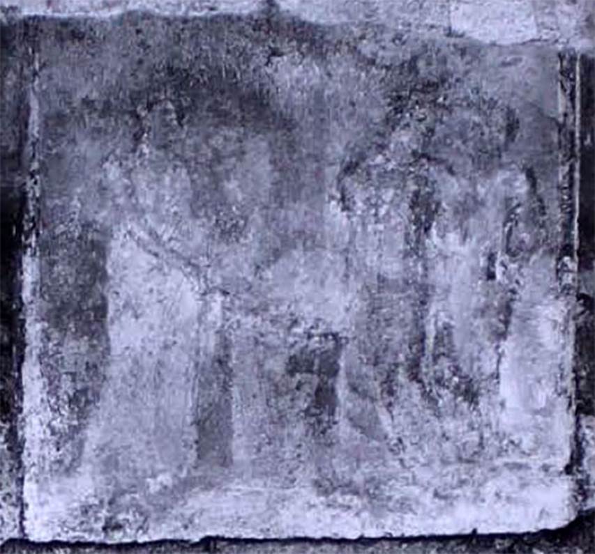 IX.5.14 Pompeii. c.1970. Room �e�, centre of west wall of ala. Painting of Iphigenia, Orestes and Pylades.