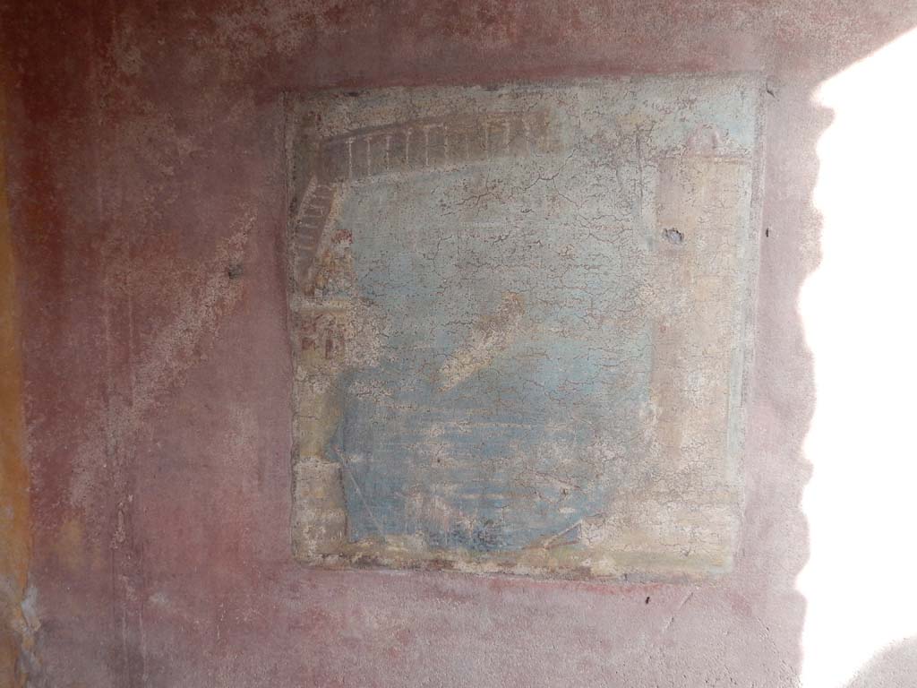 IX.5.14 Pompeii. June 2019. Room �c�, south wall of cubiculum on north side of entrance corridor.
Fresco of Hero and Leander. Photo courtesy of Buzz Ferebee.
