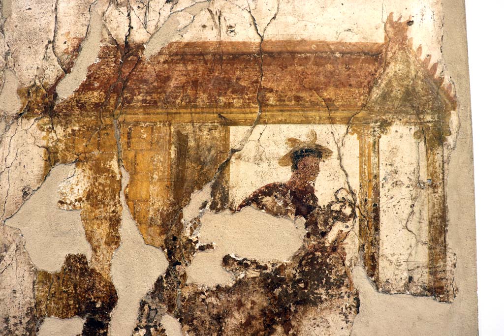 IX.7.7 Pompeii. February 2021. Detail of fresco of Mercury, photographed on display in Antiquarium.
Photo courtesy of Fabien Bièvre-Perrin (CC BY-NC-SA).