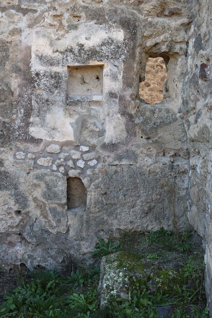 IX.7.21 Pompeii. December 2018.
Looking towards west wall of atrium, with niche and hearth. Photo courtesy of Aude Durand.
