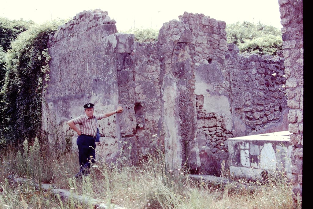 IX.7.25 Pompeii, centre, 1977.
Looking east along south side of roadway towards entrances with IX.7.24, on right. Photo by Stanley A. Jashemski.
Source: The Wilhelmina and Stanley A. Jashemski archive in the University of Maryland Library, Special Collections (See collection page) and made available under the Creative Commons Attribution-Non Commercial License v.4. See Licence and use details.
J77f0462