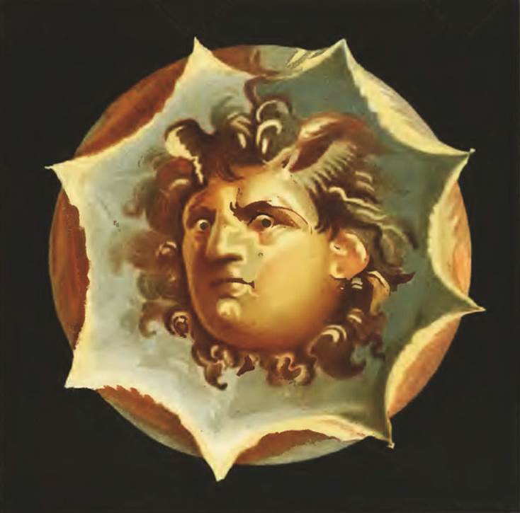 IX.8.6 Pompeii. 1881 painting of head of Borea from peristyle.
See Presuhn E., 1882. Pompeji: Die Neuesten Ausgrabungen von 1874 bis 1881. Leipzig: Weigel. VIII Taf. VI.