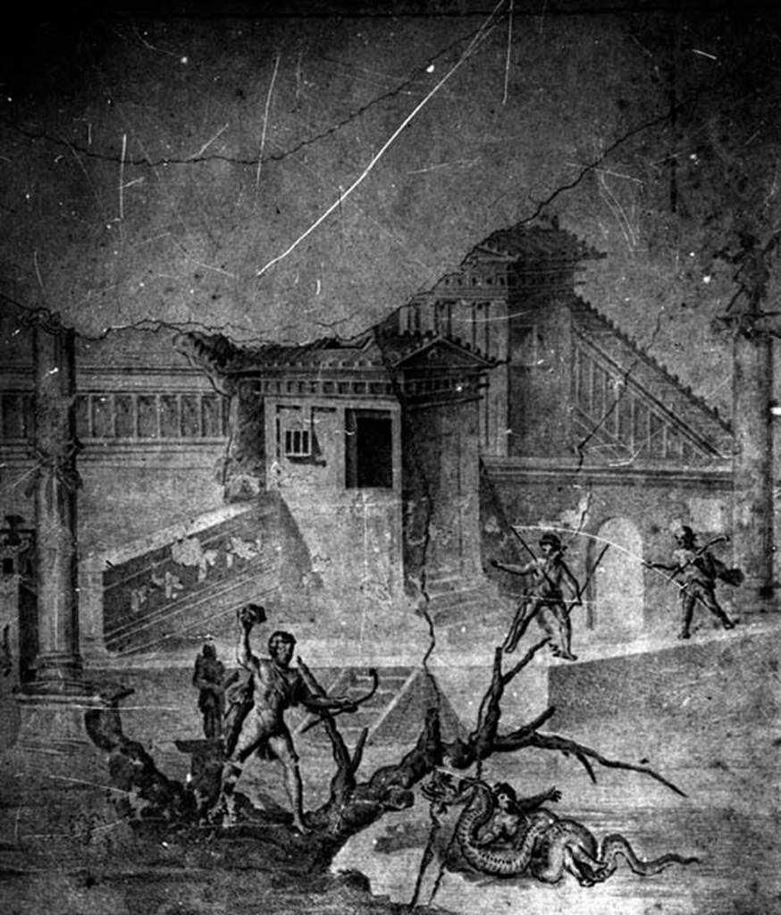 IX.8.6 Pompeii. W.1449. Wall painting of the liberation of Hesione, from the west portico of the peristyle.
Photo by Tatiana Warscher. Photo © Deutsches Archäologisches Institut, Abteilung Rom, Arkiv.
See http://arachne.uni-koeln.de/item/marbilderbestand/231877