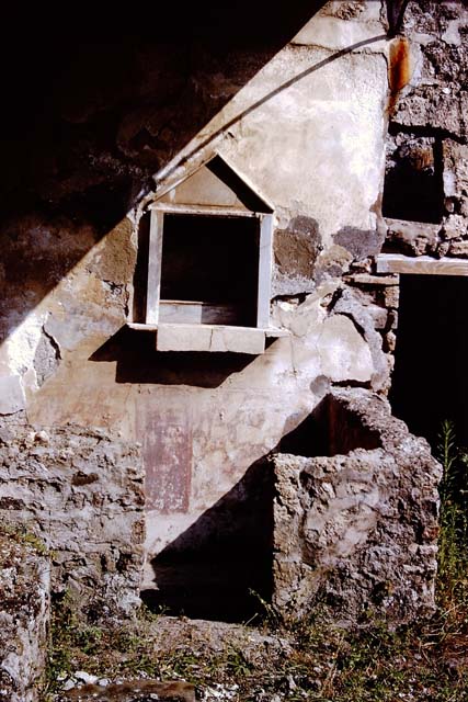 IX.8.6 Pompeii.  September 2004.  West wall of West Portico.  Sixth panel from the north.