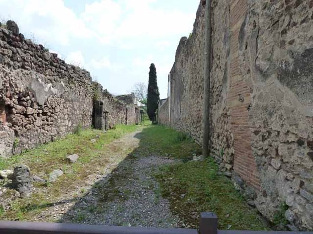 IX.9 Pompeii.  May 2010.      Vicolo looking south.        Side wall of  IX.8.7