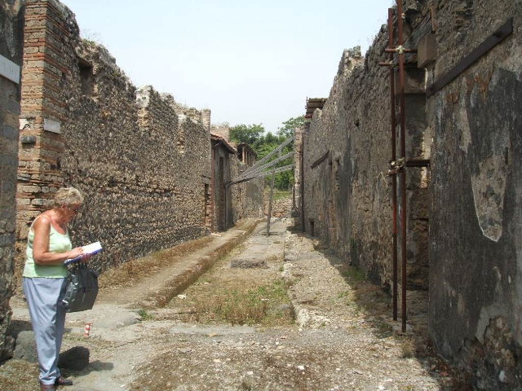 IX.5 Pompeii. May 2005. Vicolo del Centenario, looking north.         IX.8.b