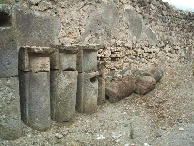 IX.9.1 Pompeii. March 2009. East wall, looking north-east from rear towards Via di Nola.
