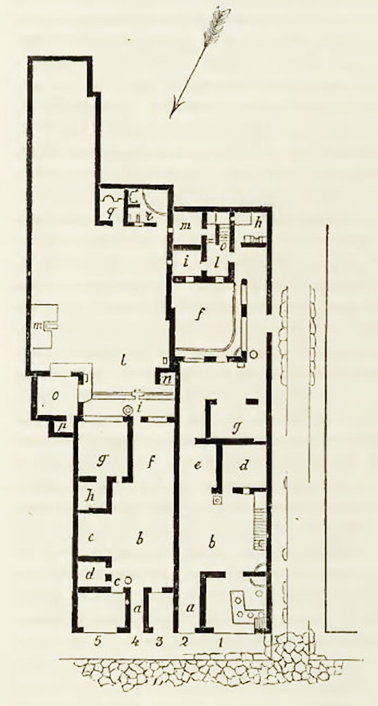 IX.9.a Pompeii. 1888 plan showing side entrance (not numbered).
The plan also shows IX.9.1 and IX.9.2.
See Notizie degli Scavi di Antichit�, 1888, referred to as IX.7., p.514.
