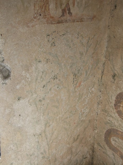 IX.9.c Pompeii. March 2009. Looking east along south wall of small room and anteroom, with drain.