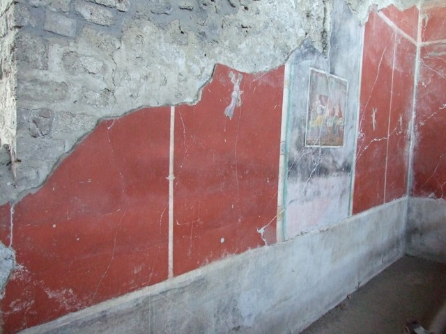 IX.12.6 Pompeii. March 2009. Room 6, east wall with remains of painting.