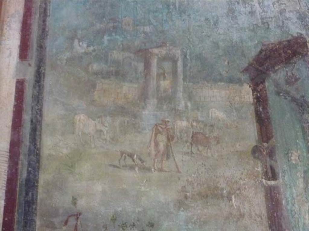 IX.13.1-3 Pompeii. May 2012. Room 13, detail from wall painting of Punishment of Dirce. Photo courtesy of Buzz Ferebee.