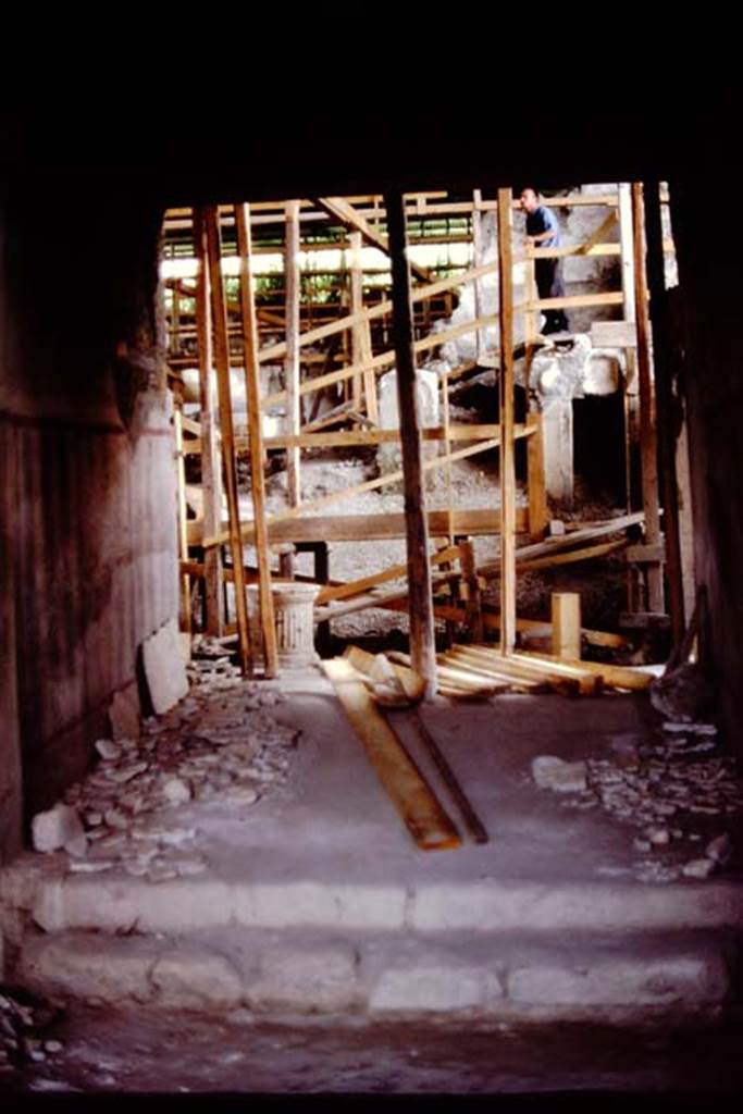 IX.13.1-3 Pompeii, 1972. Room 1, looking north to Room 28 leading to the atrium, Room 2. Photo by Stanley A. Jashemski. 
Source: The Wilhelmina and Stanley A. Jashemski archive in the University of Maryland Library, Special Collections (See collection page) and made available under the Creative Commons Attribution-Non Commercial License v.4. See Licence and use details. J72f0252

