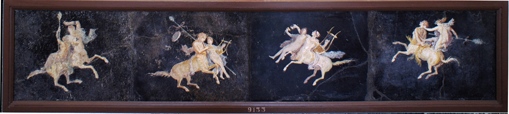 HGW06 Pompeii. Found in Triclinium on 18 January 1749. Wall painting of centaurs with riders on their backs. Now in Naples Archaeological Museum. Inventory number 9133.