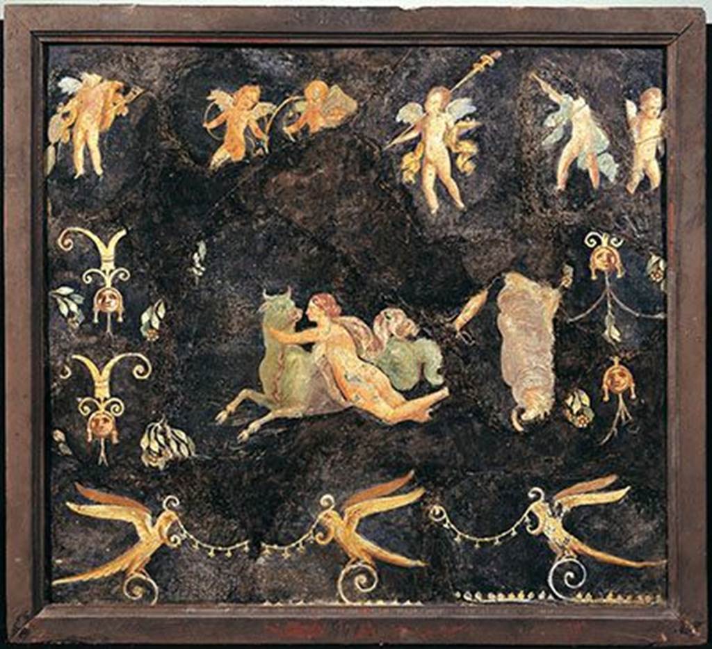 HGW06 Pompeii. Found 25th January 1749. Ambiente 1 of Villa of Cicero. Wall painting of Europa and the Bull? Wall painting of naked woman and sea cow? Now in Naples Archaeological Museum. Inventory number 9900. See Helbig, W., 1868. Wandgemälde der vom Vesuv verschütteten Städte Campaniens. Leipzig: Breitkopf und Härtel. (1034). See Prisciandaro, R., 2006. Studio sulle provenienze degli oggetti rinvenuti negli scavi borbonici del regno di Napoli: Una lettura integrata, coordinata e commentata della documentazione Volume 1. Naples : Nicola Longobardi. (p.13).