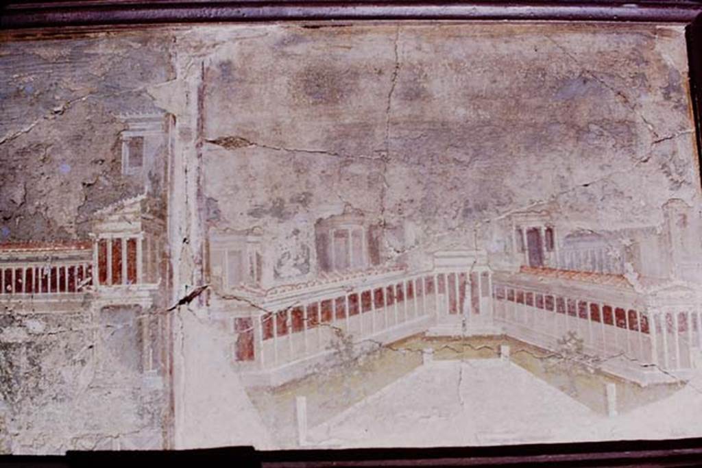 HGW06 Pompeii. 1975. Ambiente 40 of Villa of Cicero.
Wall painting made up from two pictures of views of gardens with porticos.
Now in Naples Archaeological Museum. Inventory number 9406.
Photo by Stanley A. Jashemski.
Source: The Wilhelmina and Stanley A. Jashemski archive in the University of Maryland Library, Special Collections (See collection page) and made available under the Creative Commons Attribution-Non Commercial License v.4. See Licence and use details.
J75f0554