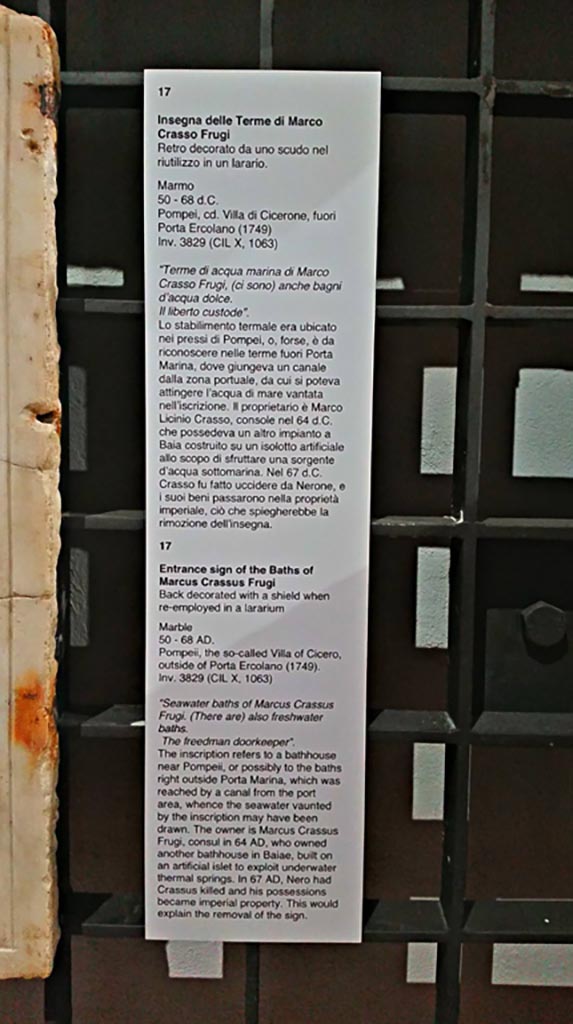 HGW06 Pompeii. June 2017.
Information card from Naples Archaeological Museum. Photo courtesy of Giuseppe Ciaramella.