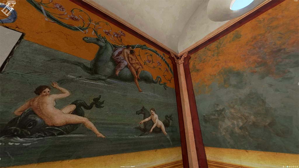 HGW24 Pompeii. 3D reconstruction of east wall and south wall with circular window.
© Villa Diomedes Project http://villadiomede.huma-num.fr/3D/app.html
(Villa Diomedes Project – area 14).
(Fontaine, room 2,13).