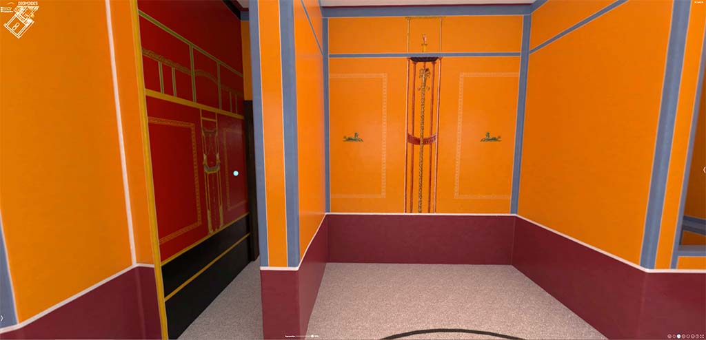 HGW24 Pompeii. 3D reconstruction of north side of semi-circular bedroom, with doorway on left to anteroom.
© Villa Diomedes Project http://villadiomede.huma-num.fr/3D/app.html
(Villa Diomedes Project – area 17).
(Fontaine, room 2,12).