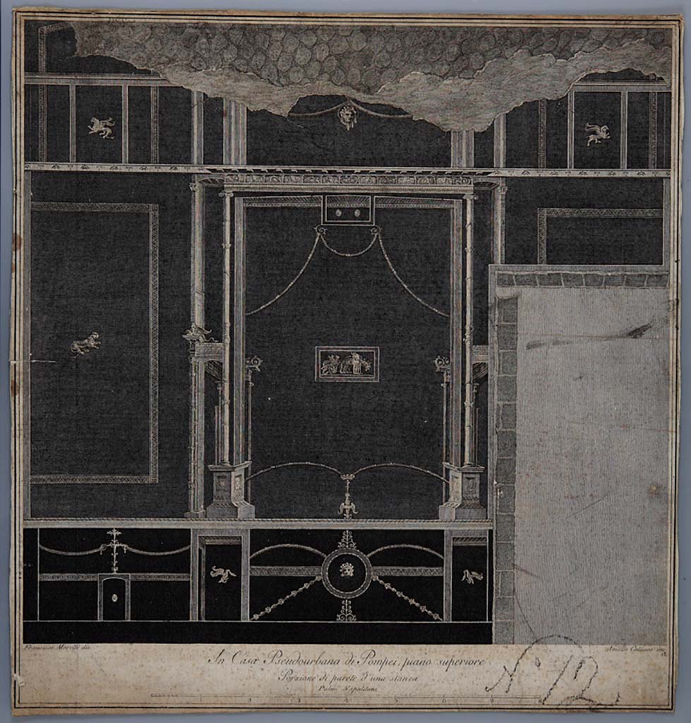HGW24 Pompeii. East wall of antechamber on upper floor, with doorway to small room.
Panel showing Chariot pulled by two griffins, from the middle of a panel on the east wall. Drawing by Francesco Morelli. ADS 1139.
(Villa Diomedes Project – area 16.)
(Fontaine 2.10).
Photo © ICCD. http://www.catalogo.beniculturali.it
Utilizzabili alle condizioni della licenza Attribuzione - Non commerciale - Condividi allo stesso modo 2.5 Italia (CC BY-NC-SA 2.5 IT)