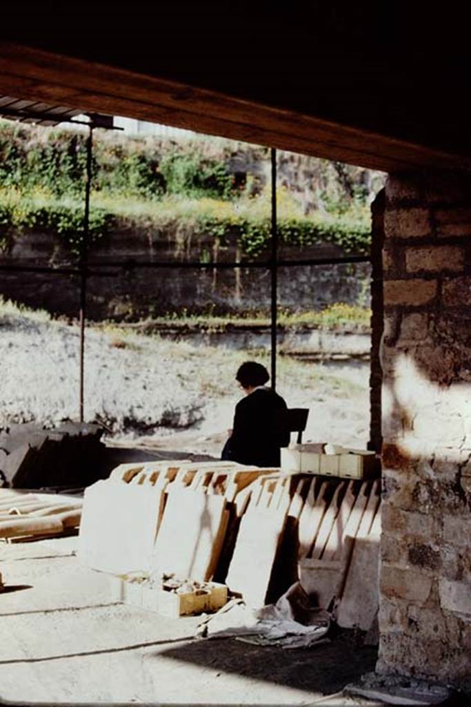 Villa Regina, Boscoreale. 1983. Wilhelmina working on the threshing terrace at Villa Regina.
Source: The Wilhelmina and Stanley A. Jashemski archive in the University of Maryland Library, Special Collections (See collection page) and made available under the Creative Commons Attribution-Non Commercial License v.4. See Licence and use details.
J80f0612