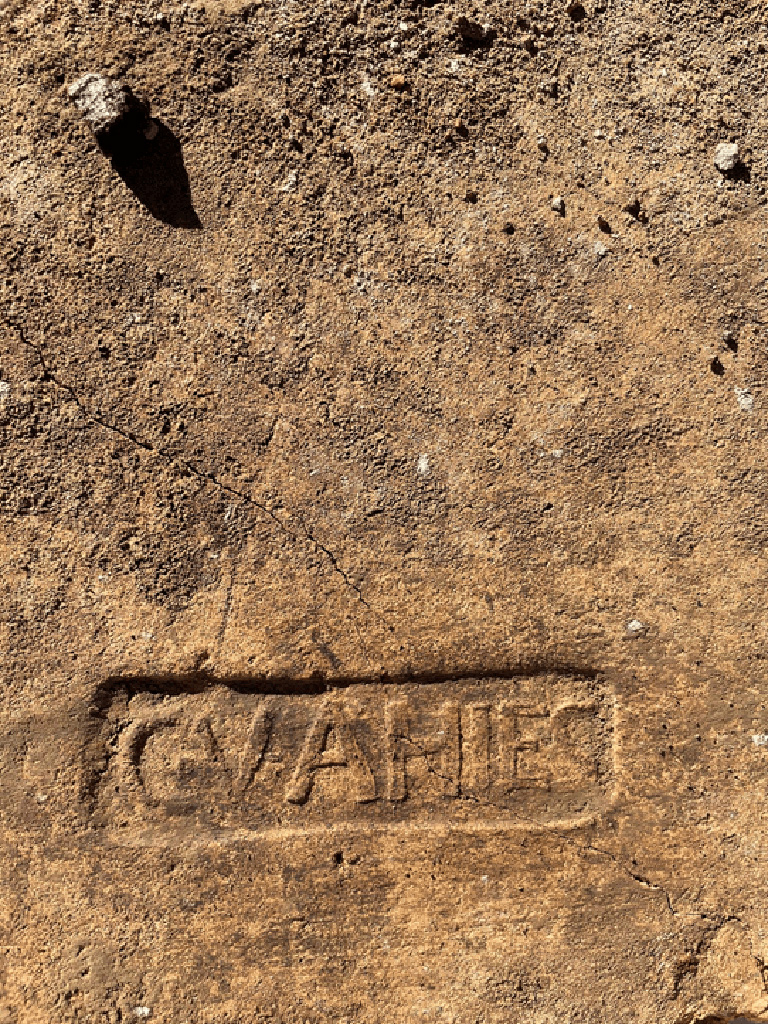 Via di Nocera a Sant'Abbondio. April 2021. Among the finds also some large tiles pertaining to the cover of the portal, three of which bearing a stamp, transported to the deposits of the Park.
Via di Nocera a Sant'Abbondio. Aprile 2021. Tra i reperti anche alcune tegole di grosse dimensioni pertinenti alla copertura del portale, di cui tre recanti un bollo, trasportate nei depositi del Parco.
Photograph © Parco Archeologico di Pompei.