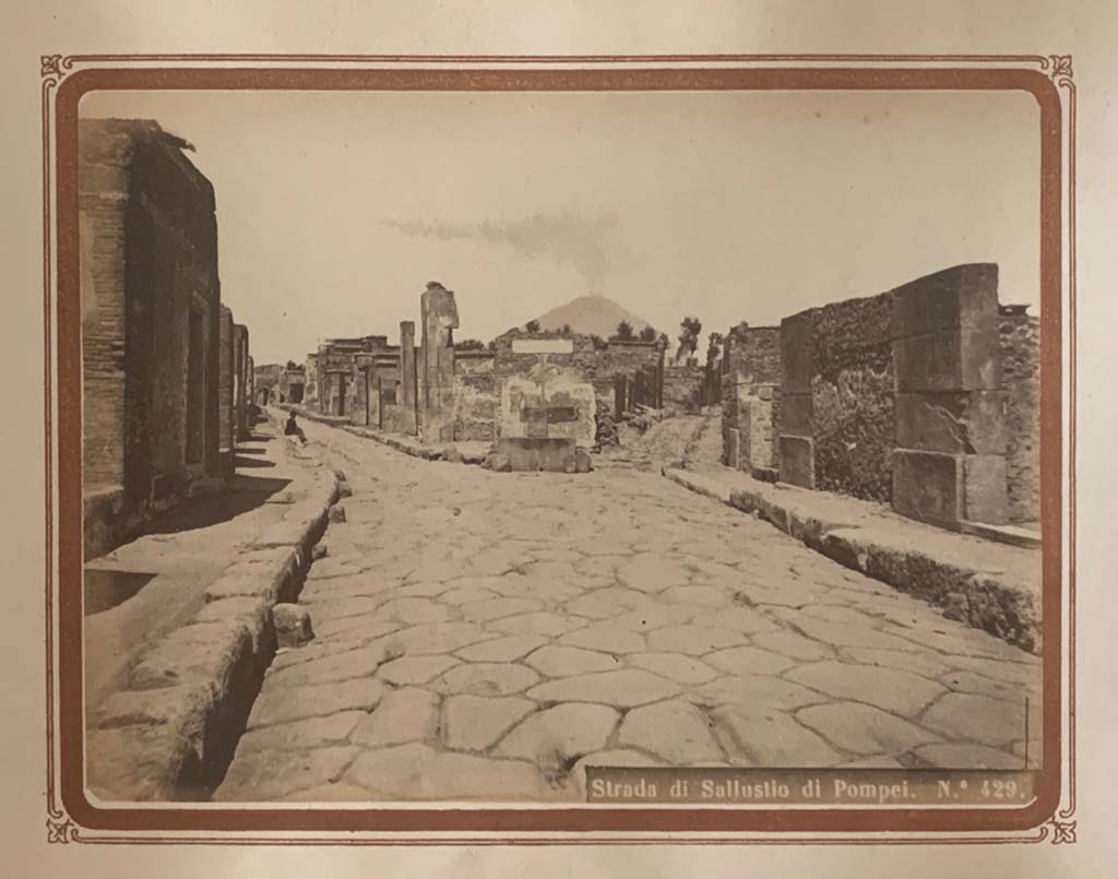 Via Consolare, Pompeii (also known as Strada di Sallustio on the photo). From an album by Roberto Rive, dated 1868.
Looking north to junction with Vicolo di Narciso (on right). Photo courtesy of Rick Bauer.