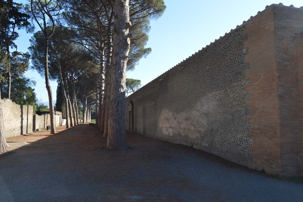 Via di Castricio, south side, Pompeii. October 2017. Looking east along north wall of the Palestra, on right.
Foto Taylor Lauritsen, ERC Grant 681269 D�COR.
