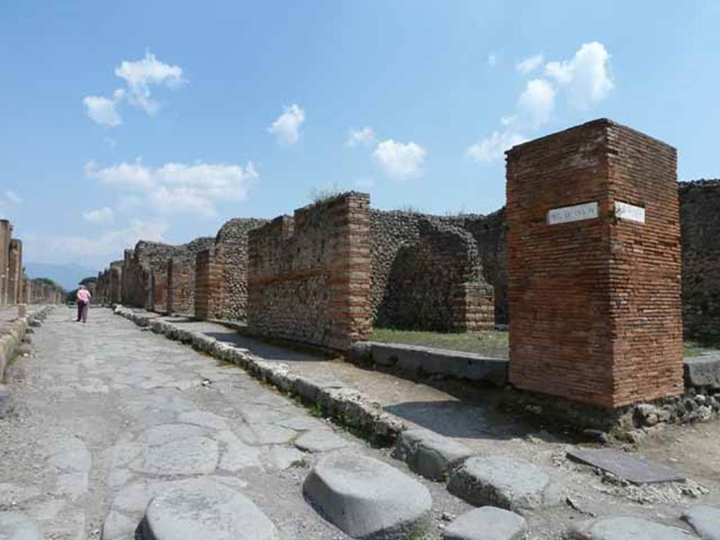 Via di Nola, May 2010. Looking east between V.4 and IX.9 from near V.3.8.