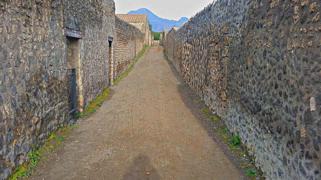 Vicolo dei Fuggiaschi, Pompeii. 2017/2018/2019.
Looking north between I.15 and I.14, from near I.15.5, on left. Photo courtesy of Giuseppe Ciaramella.