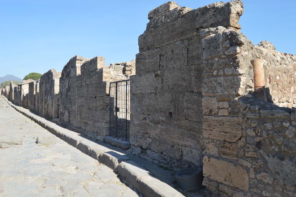 Vicolo dei Vettii, east side, Pompeii. October 2017. Looking north from VI.14.43, in centre.
Foto Taylor Lauritsen, ERC Grant 681269 DÉCOR.