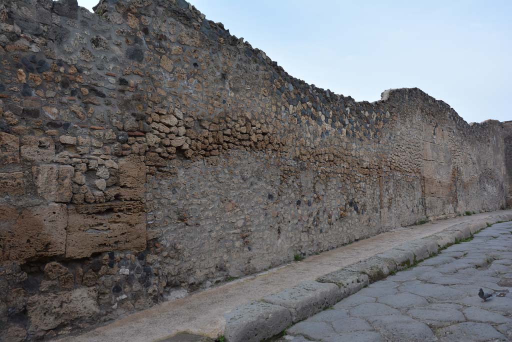 Vicolo del Menandro, Pompeii. March 2018. Looking east to detail of south wall.
Foto Tobias Busen, ERC Grant 681269 D�COR.
