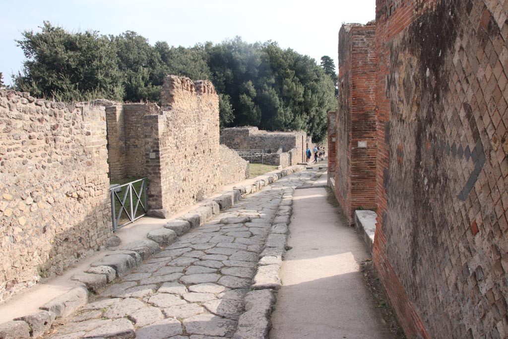 Vicolo della Regina, Pompeii. October 2023. Looking east between VIII.6.2 and VIII.2.30. Photo courtesy of Klaus Heese.