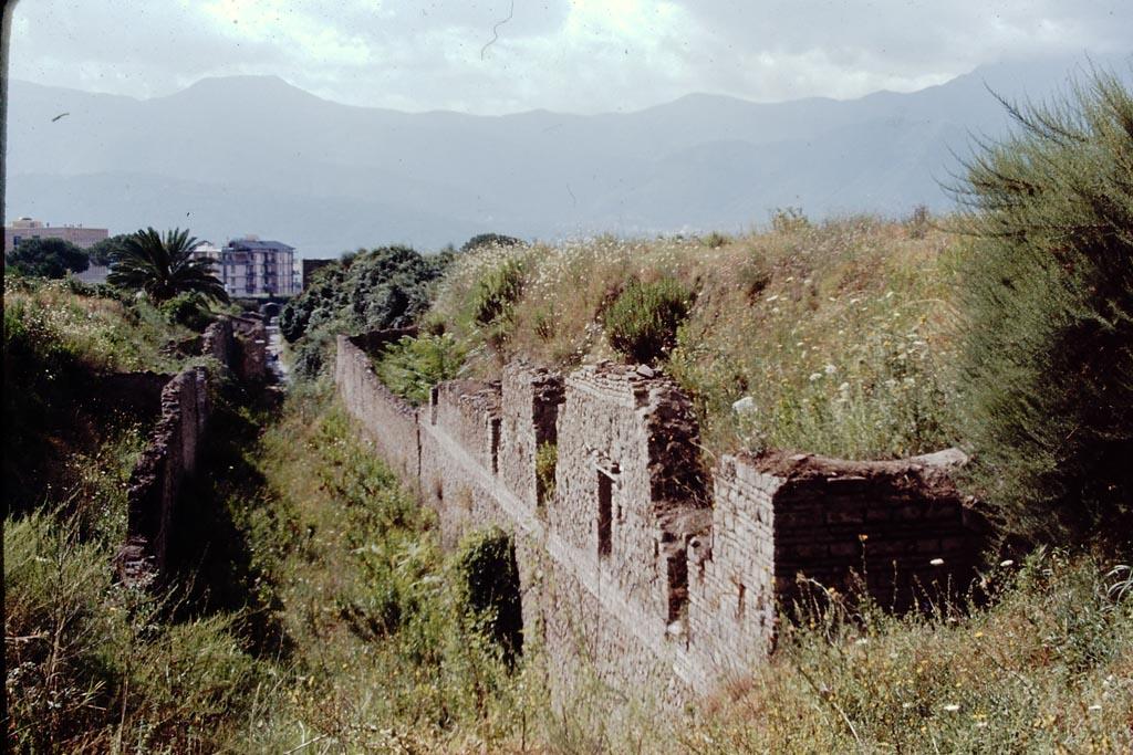 Vicolo di Ifigenia between III.4 and III.3, Pompeii. 1968. North end.
Looking south towards Nocera Gate, from the unexcavated area. Photo by Stanley A. Jashemski.
Source: The Wilhelmina and Stanley A. Jashemski archive in the University of Maryland Library, Special Collections (See collection page) and made available under the Creative Commons Attribution-Non Commercial License v.4. See Licence and use details.
J68f0856