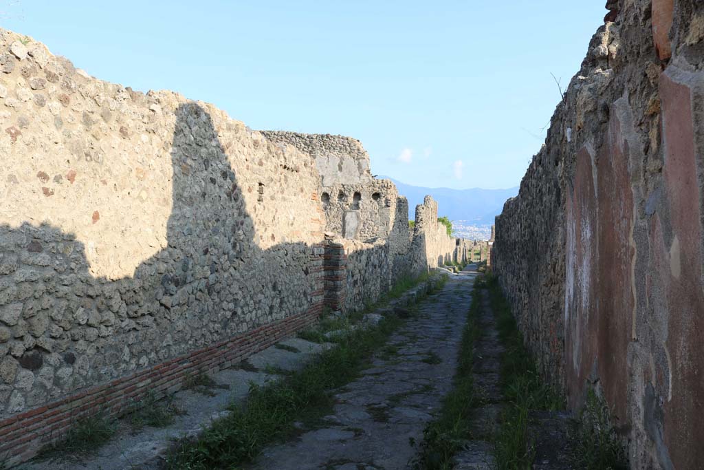 Vicolo di Modesto between VI.5 and VI.2. December 2018.
Looking south from near VI.5.10, on left, and VI.2.29, on right. Photo courtesy of Aude Durand.