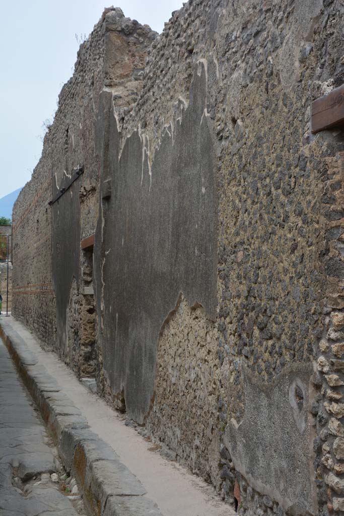 Vicolo di Tesmo, east side, Pompeii. May 2017.
Looking north along exterior façade from IX.5.21, on right.
Foto Christian Beck, ERC Grant 681269 DÉCOR.