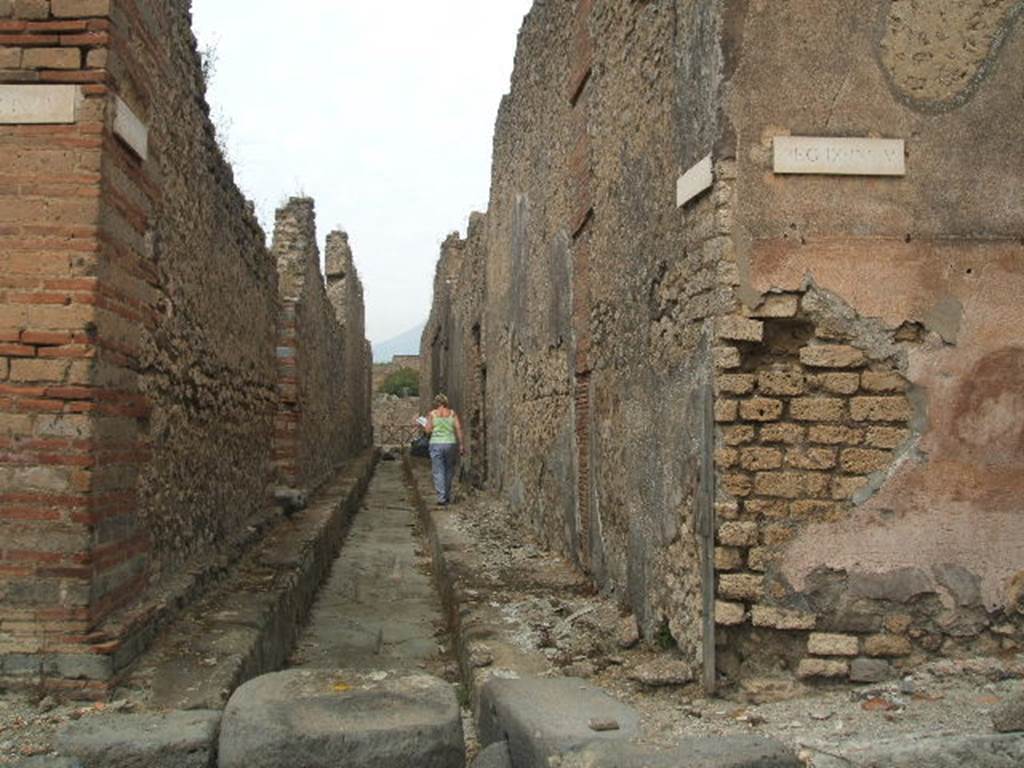Vicolo di Tesmo between IX.4 and IX.5. Looking north from junction with unnamed vicolo. May 2005.
