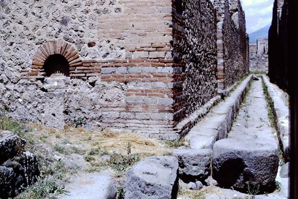 Vicolo di Tesmo between IX.4 and IX.5, on the right. Pompeii. 1966. Looking north from junction with unnamed vicolo, on the left. Photo by Stanley A. Jashemski.
Source: The Wilhelmina and Stanley A. Jashemski archive in the University of Maryland Library, Special Collections (See collection page) and made available under the Creative Commons Attribution-Non Commercial License v.4. See Licence and use details.
J66f0472