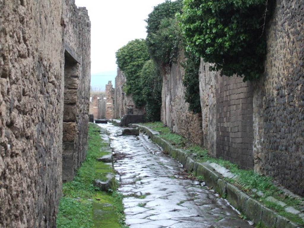 Vicolo di Tesmo between IX.1 and IX.7. Looking north from IX.1.28. December 2005.