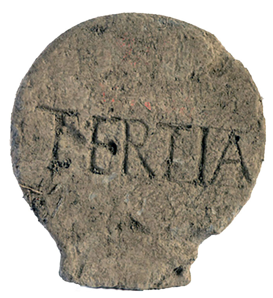 Pompeii Fondo Azzolini. Tomb 64: Tertia.
Single burial. Burial of a slave.
Columella with inscription

TERTIA

Tertia

See Notizie degli Scavi di Antichità, 1916, p. 299, fig. 12, p. 303, t64.
