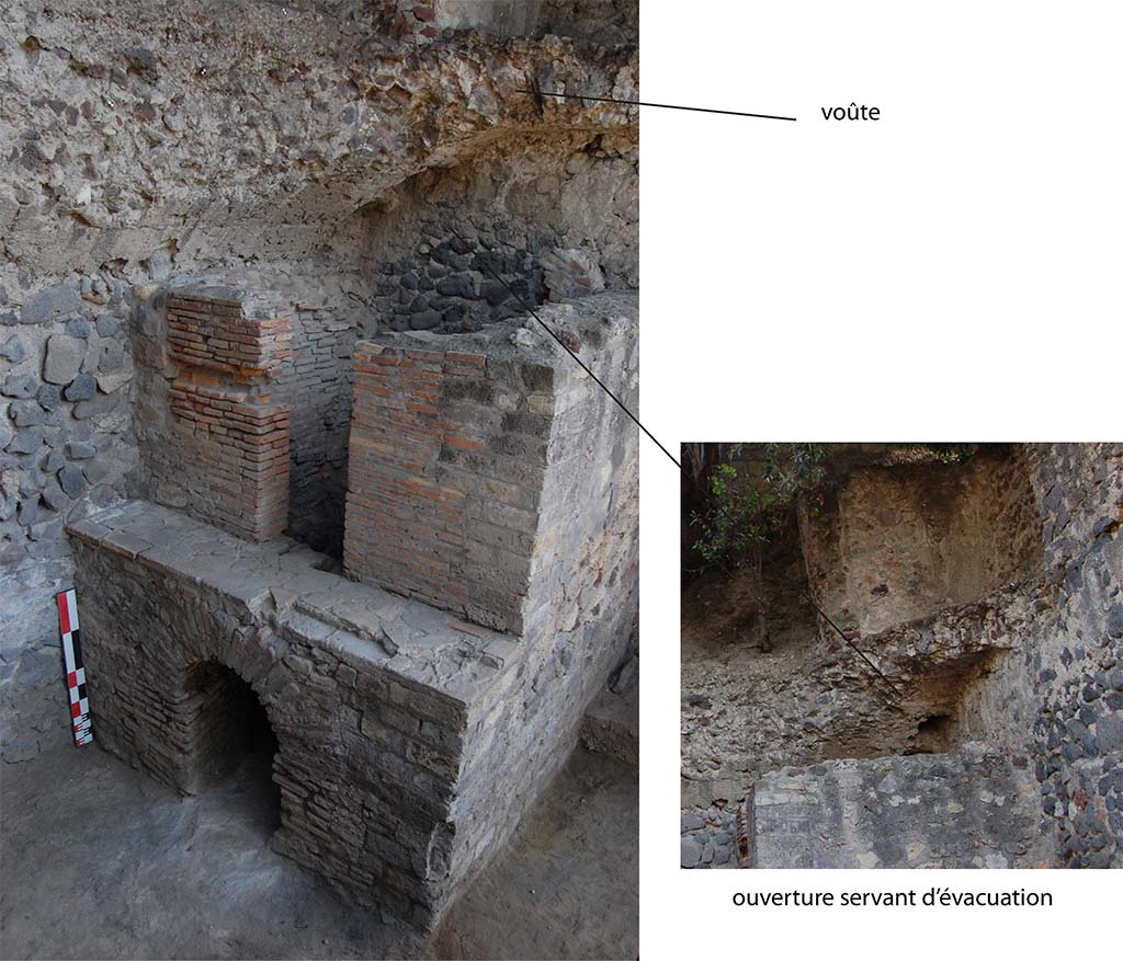Fig. 3 - HGE29 Pomp�i. Photo du four et d�tail de son syst�me d��vacuation des fum�es. 
Photo � Centre Jean B�rard. 
