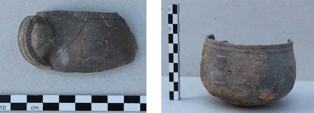 Fig. 7 - HGE29 Pomp�i. Gobelets surcuits, en c�ramique � paroi fine mis au jour dans le remplissage des fosses de la pi�ce 1. 
Photo � Centre Jean B�rard. 
