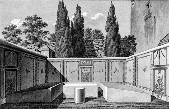 HGW23 Pompeii. May 2006. Remains of triclinium on in south-west corner.