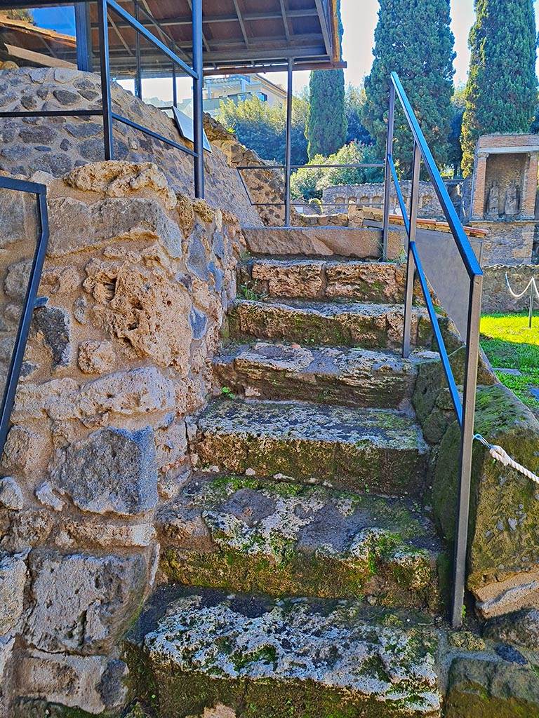 North-west side of Via delle Tombe. October 2024.
Steps to a higher area. Photo courtesy of Giuseppe Ciaramella.
