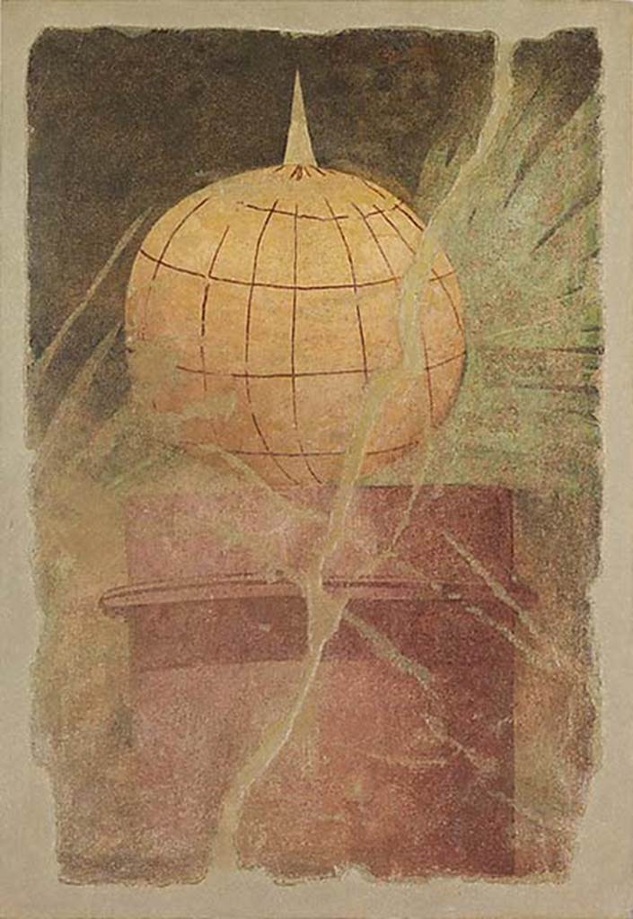 Villa of P Fannius Synistor at Boscoreale. Peristyle E, south wall west end. Painting of globe with gnomon (rod or stylus) on top. Photo � The Metropolitan Museum of Art, Rogers Fund 1903.  Inventory number 03.14.2. See www.metmuseum.org

