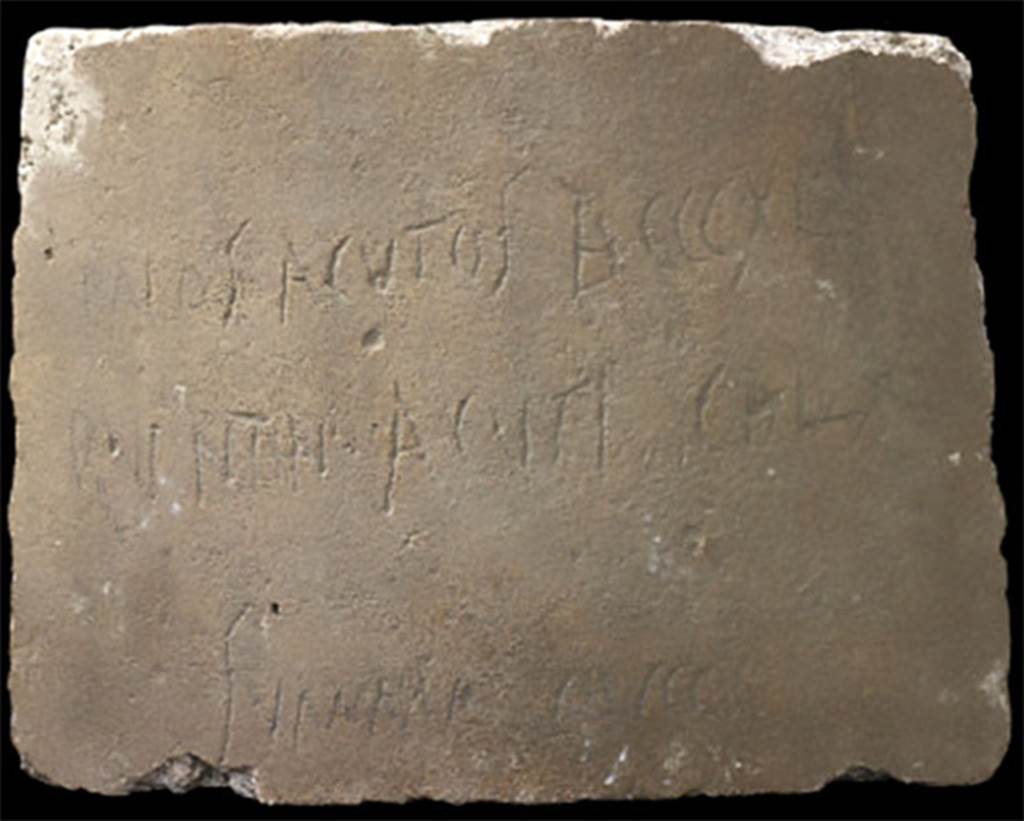 Boscoreale now Pompeii, Villa rustica nel Fondo di Antonio Prisco.
Graffito discussing quantities of garden posts.
Now in SAP deposits. SAP inventory number 20518.